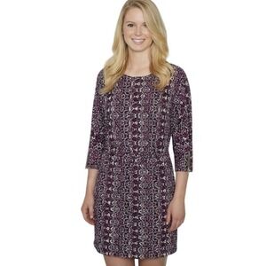 Calvin Klein Purple Abstract Print Long Sleeve Dress Career Cocktail Size 6‎